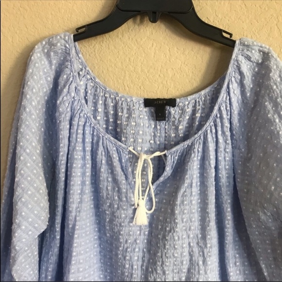 J Crew Polka Dot Light Blue Peasant Top - Picture 4 of 8